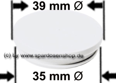 Preview: Spardosenstopfen 39 mm hard weiss Oberseite